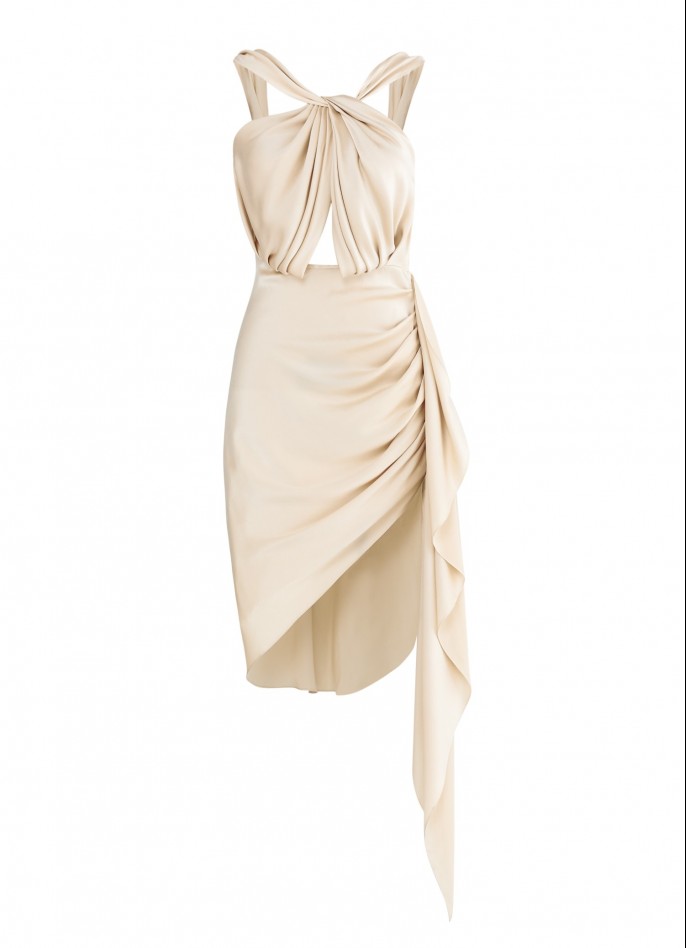 PRE-ORDER : DRAPED SILK SATIN BACKLESS DRESS - CHAMPAGNE